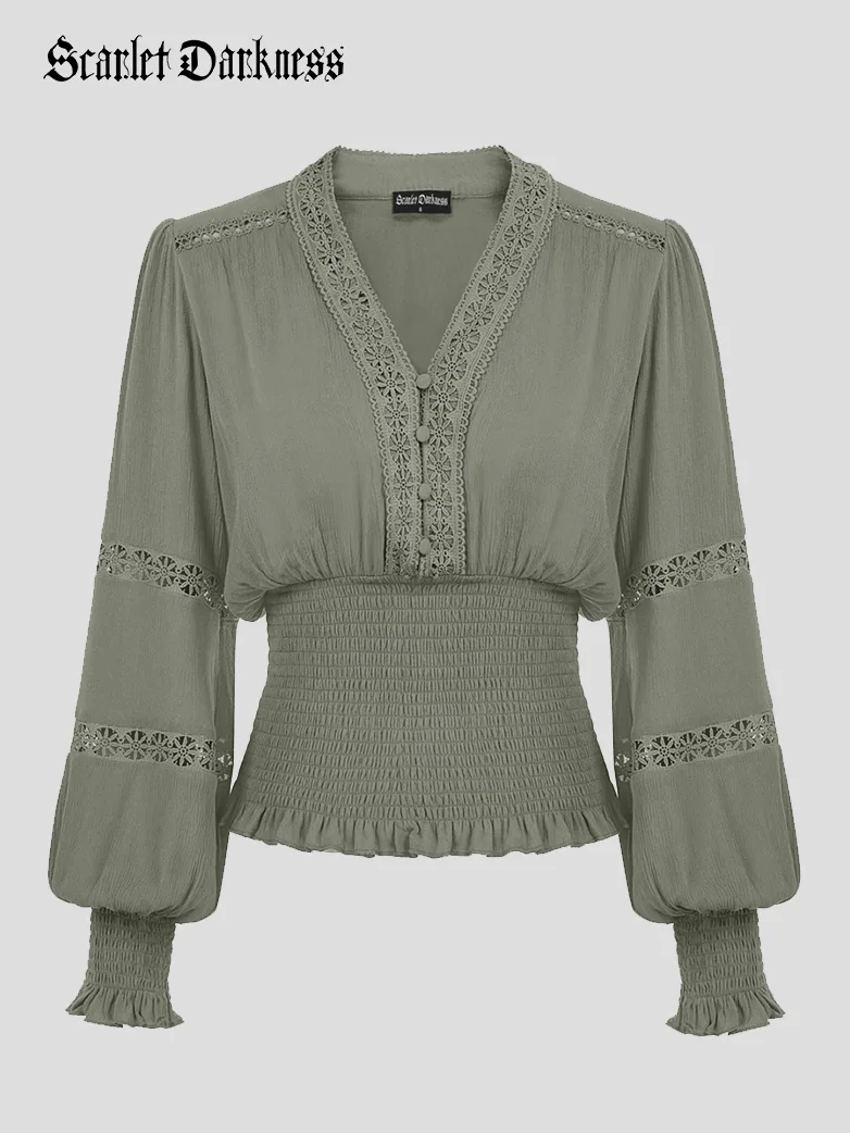 Smocked Waist Renaissance Cotton Peasant Tops - Image 16