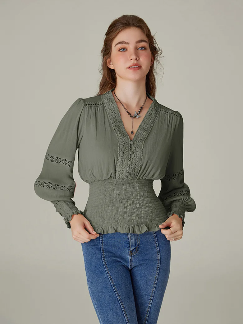 Smocked Waist Renaissance Cotton Peasant Tops - Image 17