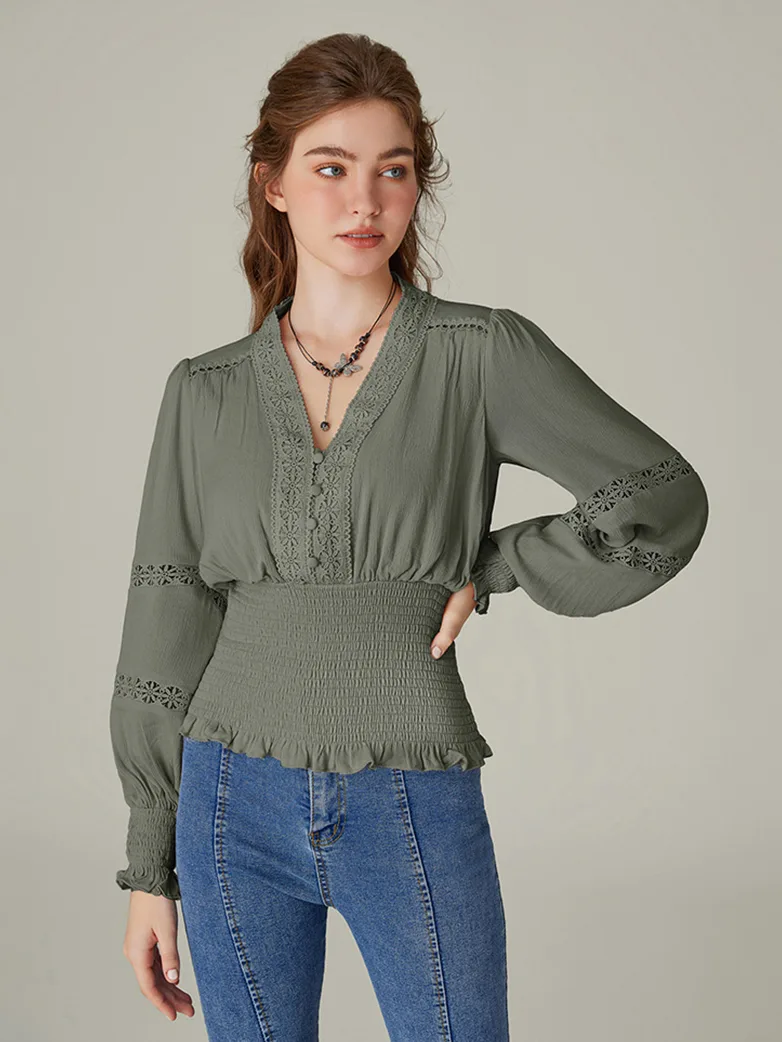 Smocked Waist Renaissance Cotton Peasant Tops - Image 18