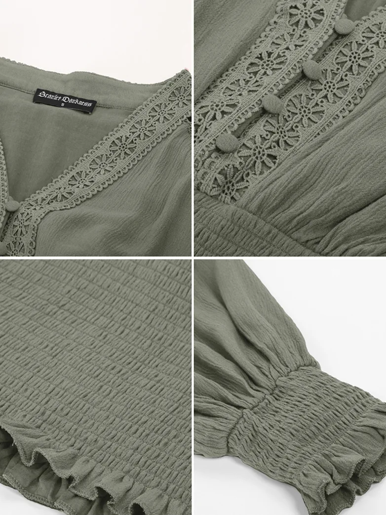 Smocked Waist Renaissance Cotton Peasant Tops - Image 19