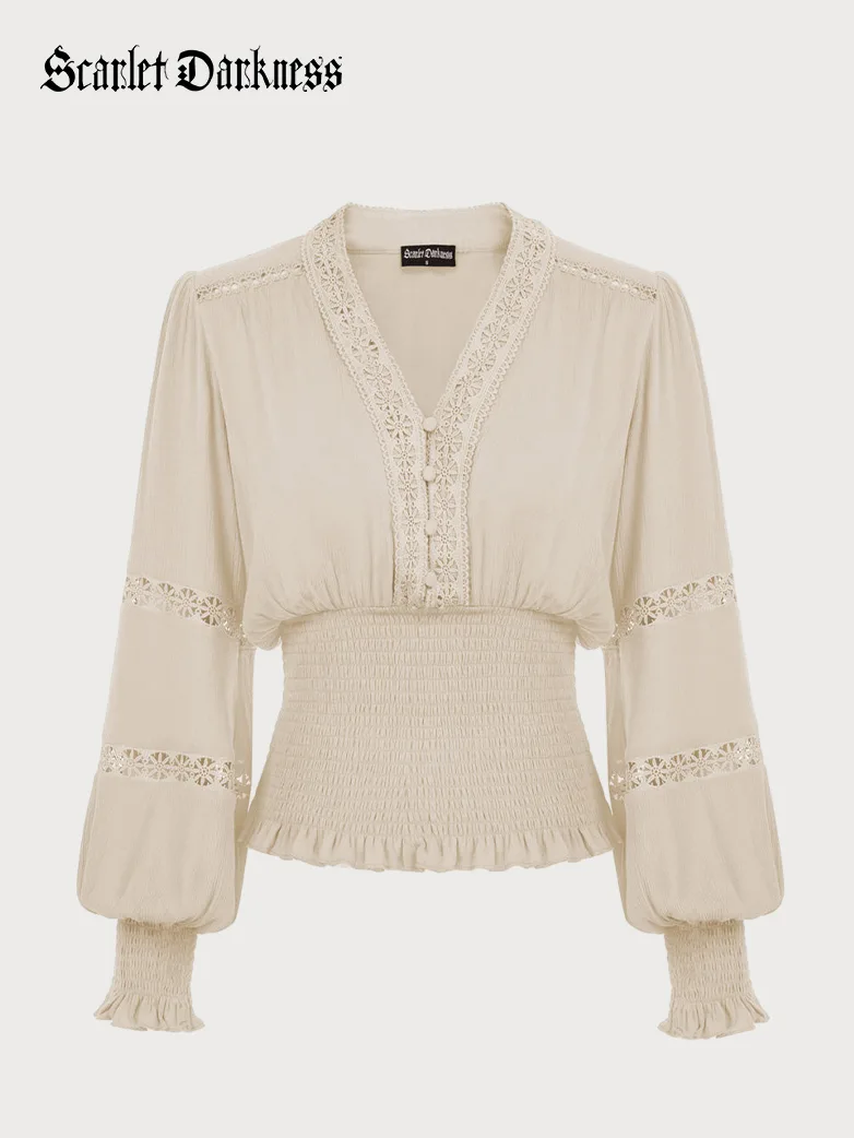 Smocked Waist Renaissance Cotton Peasant Tops - Image 20