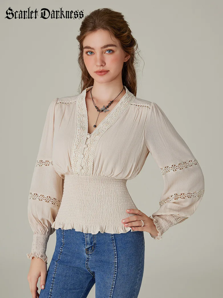 Smocked Waist Renaissance Cotton Peasant Tops - Image 22