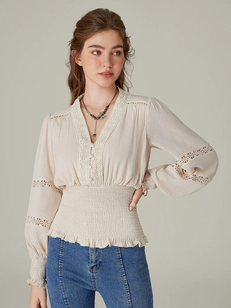 Smocked Waist Renaissance Cotton Peasant Tops - Image 23