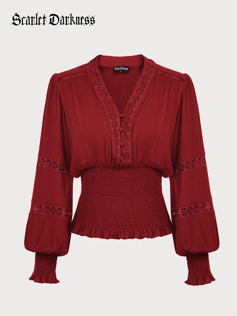 Smocked Waist Renaissance Cotton Peasant Tops - Image 24