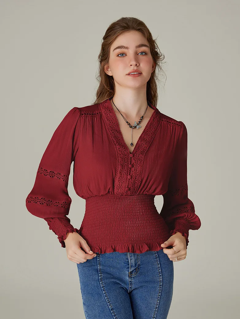 Smocked Waist Renaissance Cotton Peasant Tops - Image 25