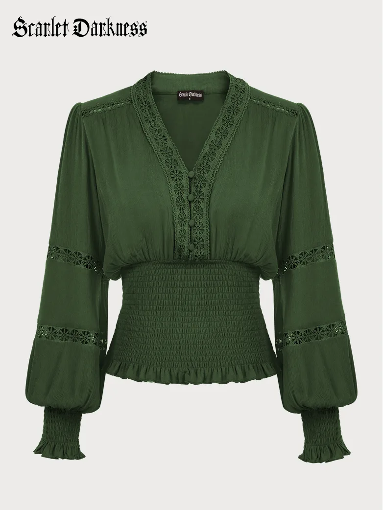 Smocked Waist Renaissance Cotton Peasant Tops - Image 27