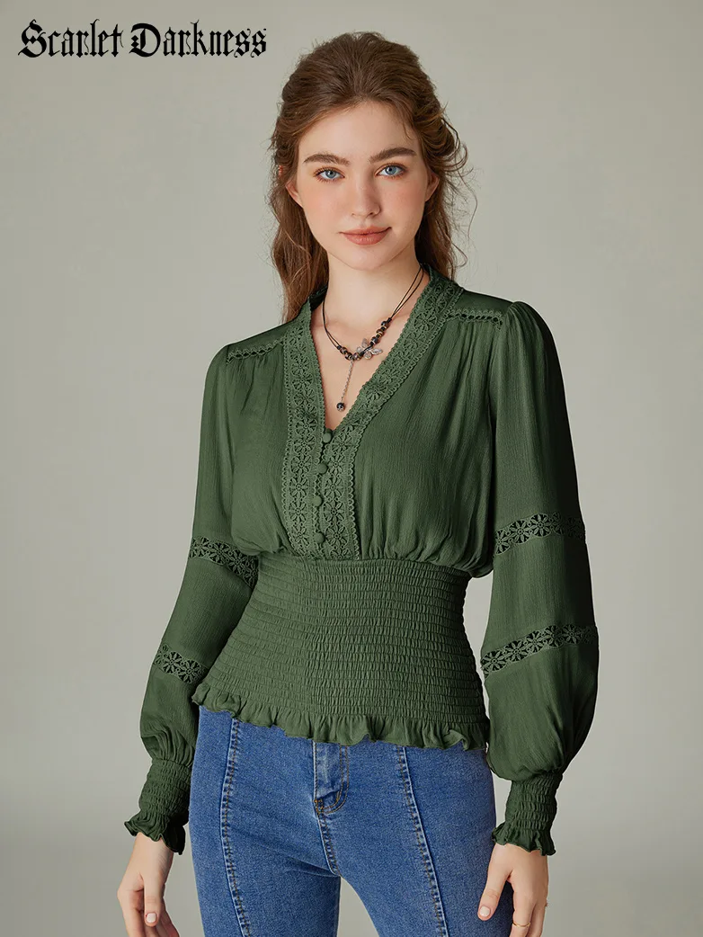 Smocked Waist Renaissance Cotton Peasant Tops - Image 28