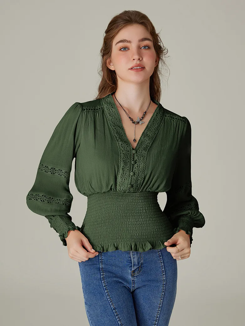 Smocked Waist Renaissance Cotton Peasant Tops - Image 29