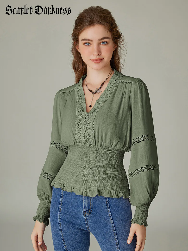 Smocked Waist Renaissance Cotton Peasant Tops - Image 3