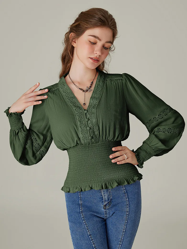 Smocked Waist Renaissance Cotton Peasant Tops - Image 30