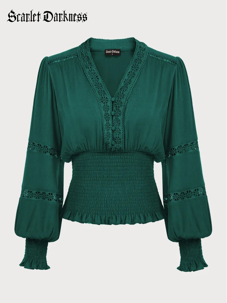 Smocked Waist Renaissance Cotton Peasant Tops - Image 31