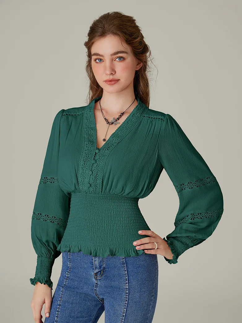 Smocked Waist Renaissance Cotton Peasant Tops - Image 32