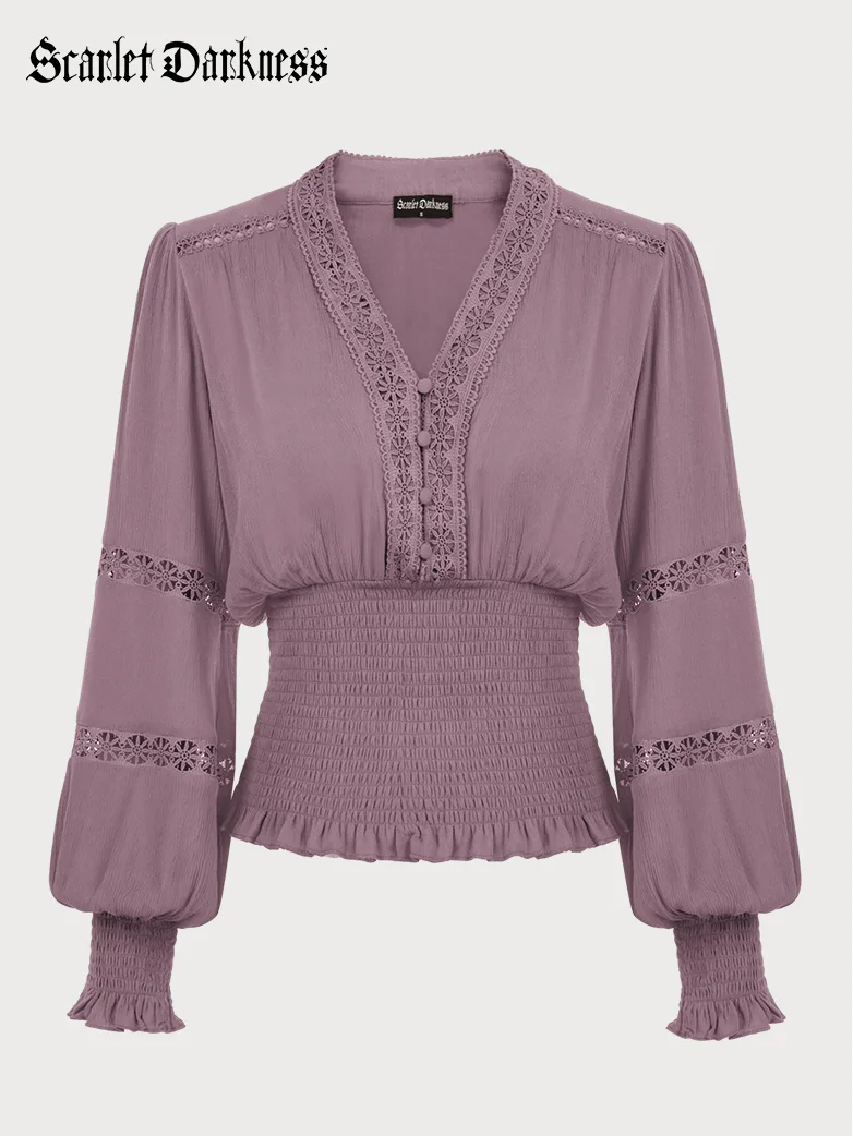 Smocked Waist Renaissance Cotton Peasant Tops - Image 33