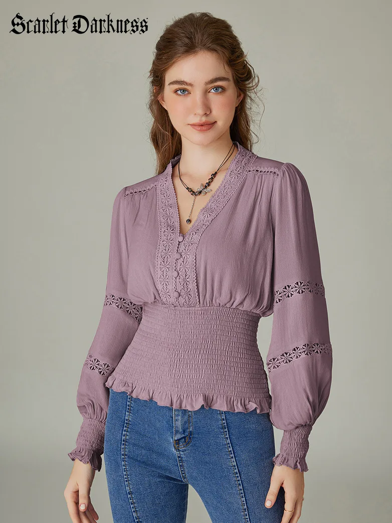 Smocked Waist Renaissance Cotton Peasant Tops - Image 34