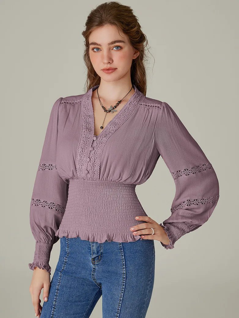 Smocked Waist Renaissance Cotton Peasant Tops - Image 35