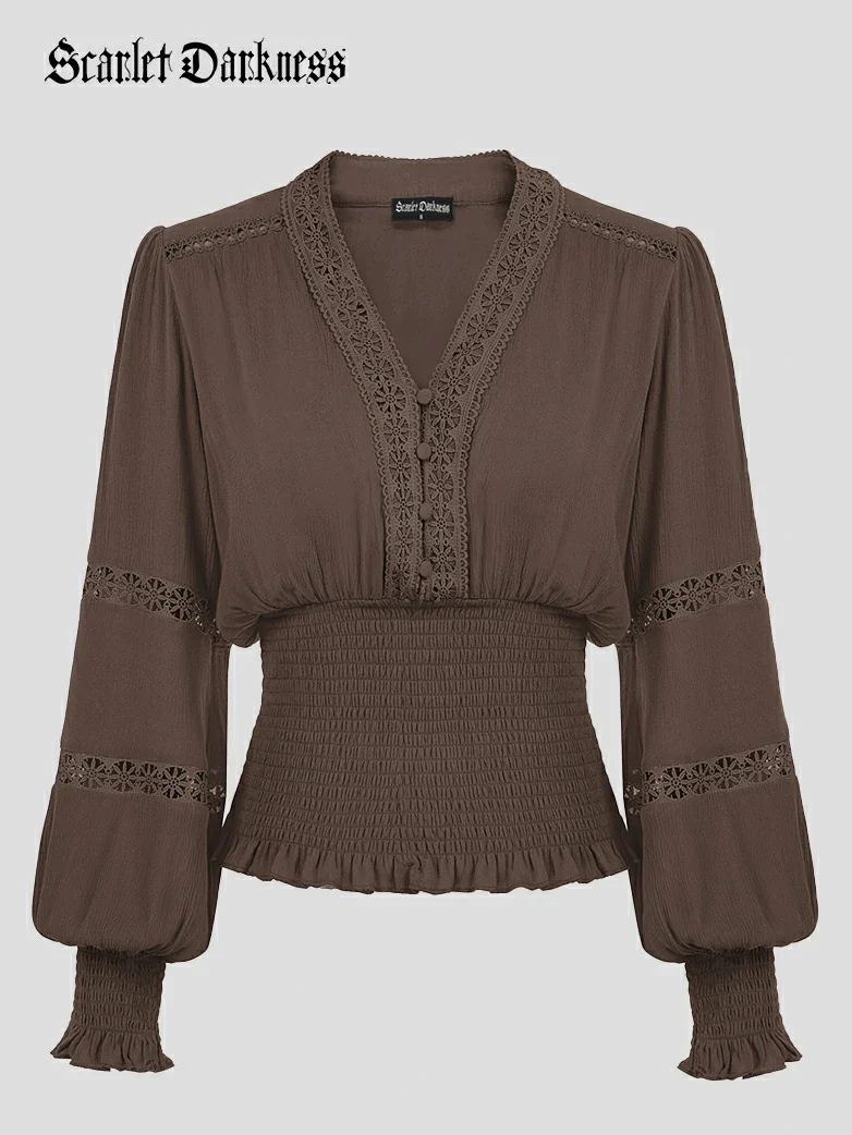 Smocked Waist Renaissance Cotton Peasant Tops - Image 36