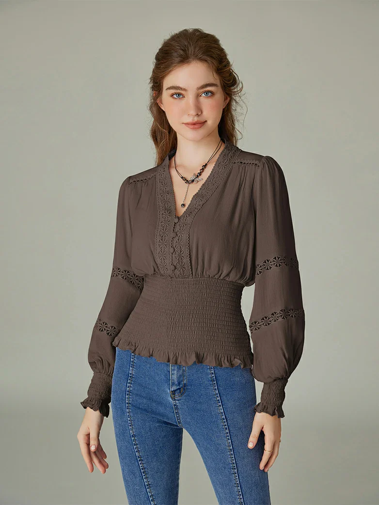 Smocked Waist Renaissance Cotton Peasant Tops - Image 37