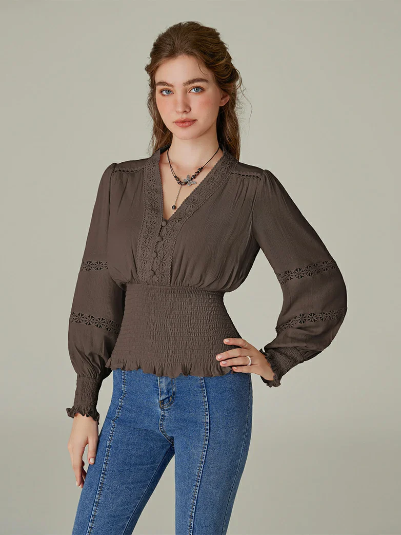Smocked Waist Renaissance Cotton Peasant Tops - Image 38