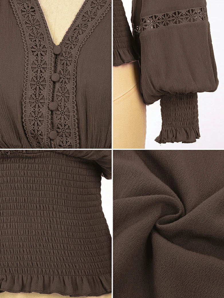 Smocked Waist Renaissance Cotton Peasant Tops - Image 39