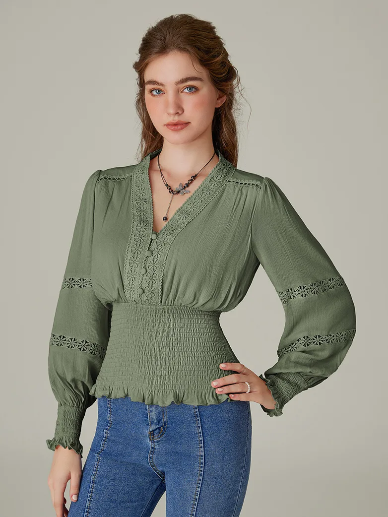 Smocked Waist Renaissance Cotton Peasant Tops - Image 4