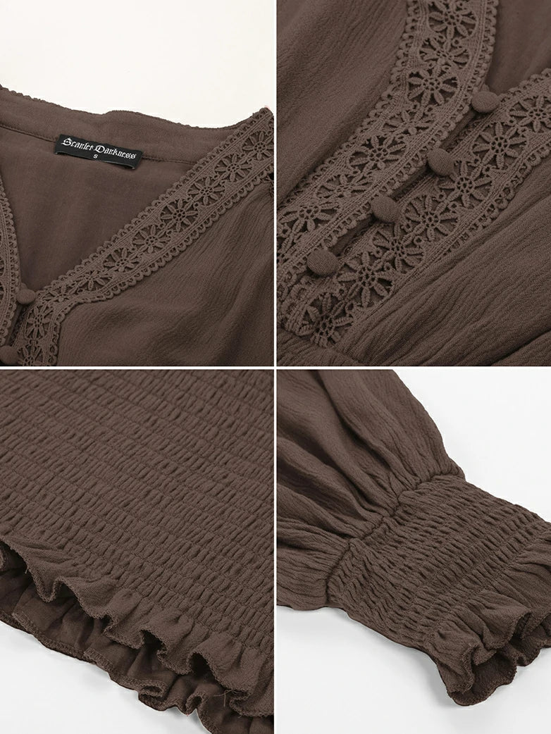 Smocked Waist Renaissance Cotton Peasant Tops - Image 40