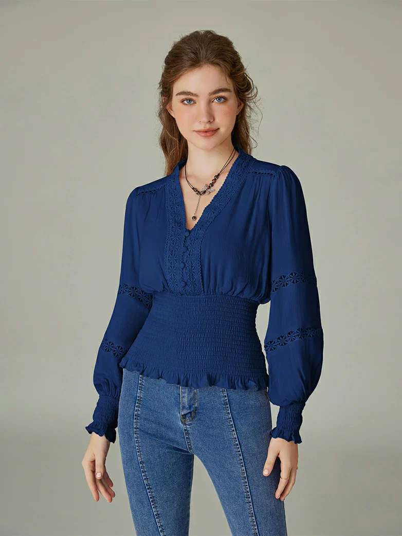 Smocked Waist Renaissance Cotton Peasant Tops - Image 42