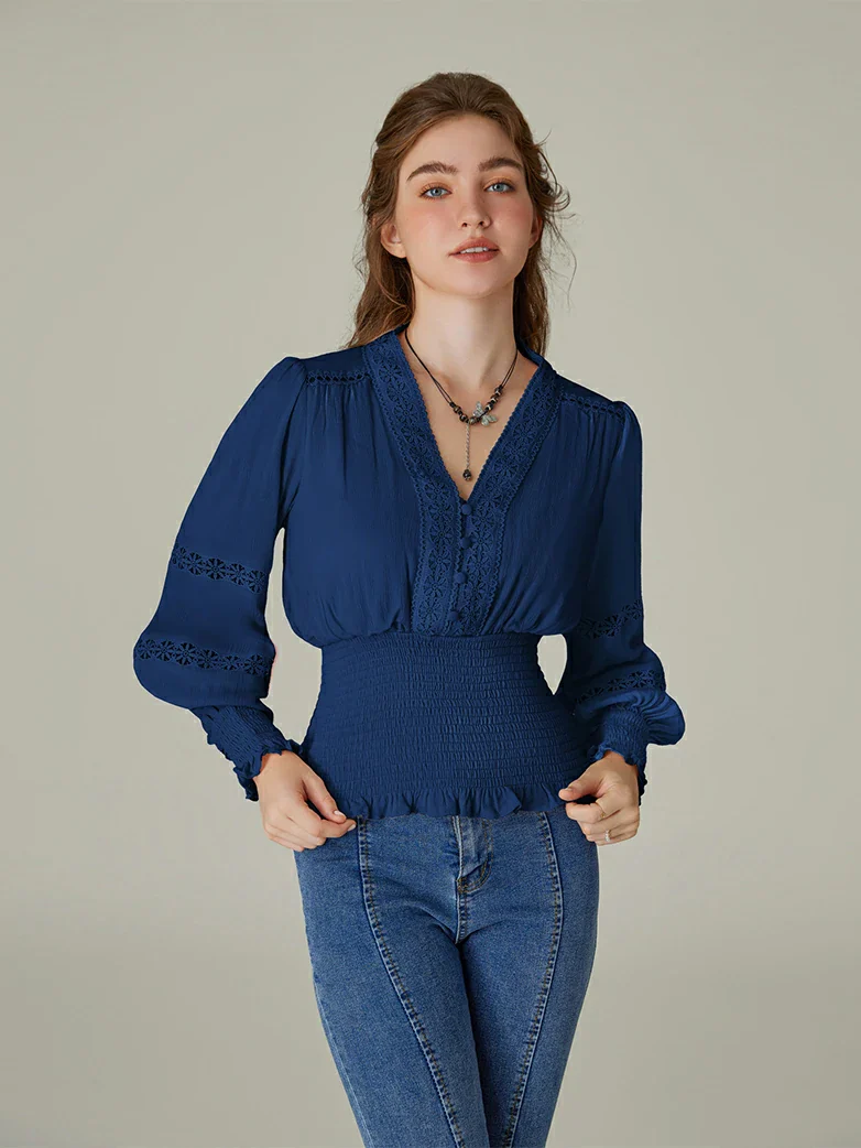 Smocked Waist Renaissance Cotton Peasant Tops - Image 43