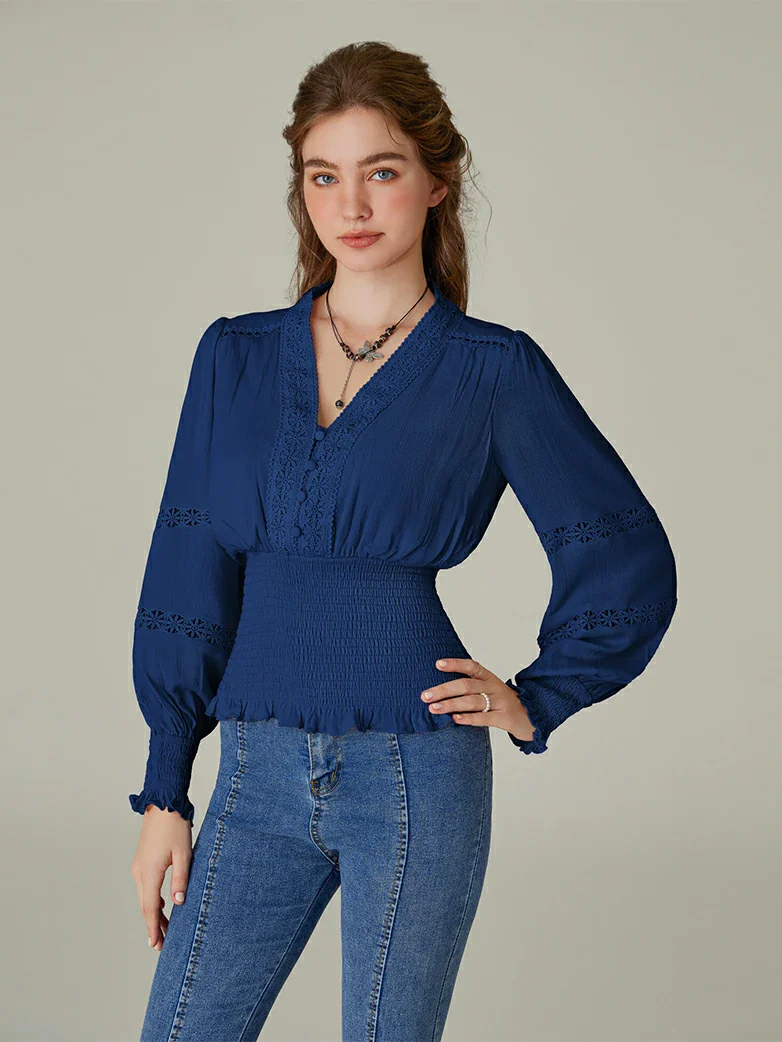 Smocked Waist Renaissance Cotton Peasant Tops - Image 44