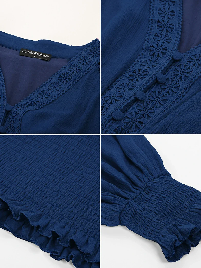 Smocked Waist Renaissance Cotton Peasant Tops - Image 45