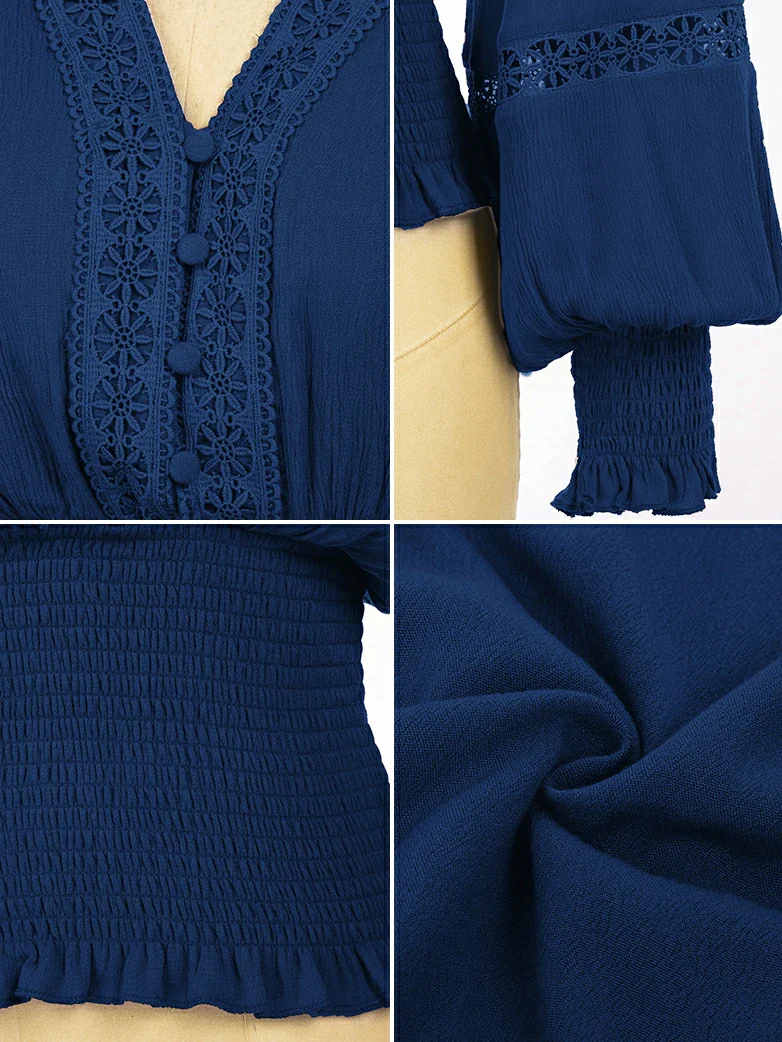 Smocked Waist Renaissance Cotton Peasant Tops - Image 46