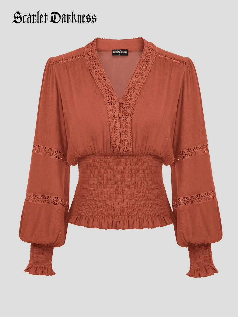 Smocked Waist Renaissance Cotton Peasant Tops - Image 47