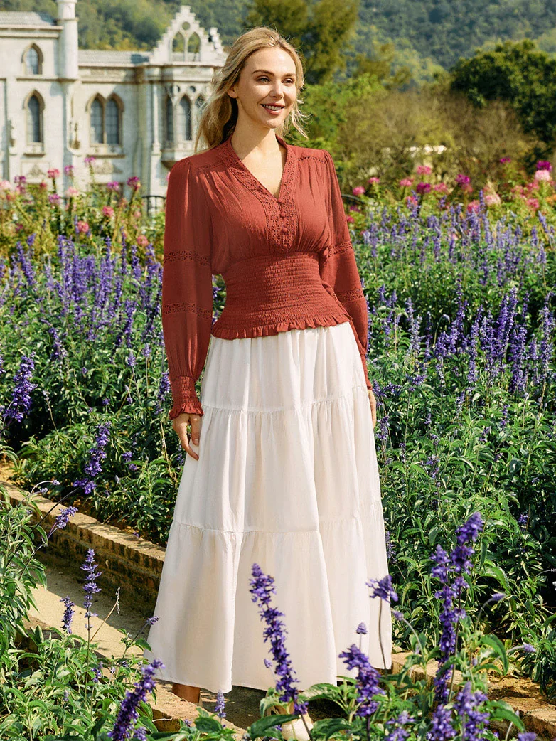 Smocked Waist Renaissance Cotton Peasant Tops - Image 48