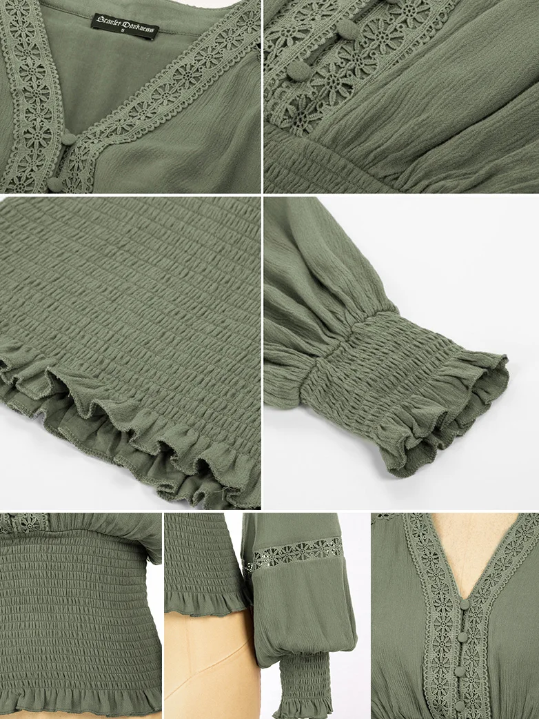 Smocked Waist Renaissance Cotton Peasant Tops - Image 5