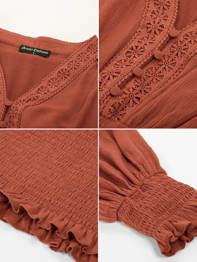 Smocked Waist Renaissance Cotton Peasant Tops - Image 50