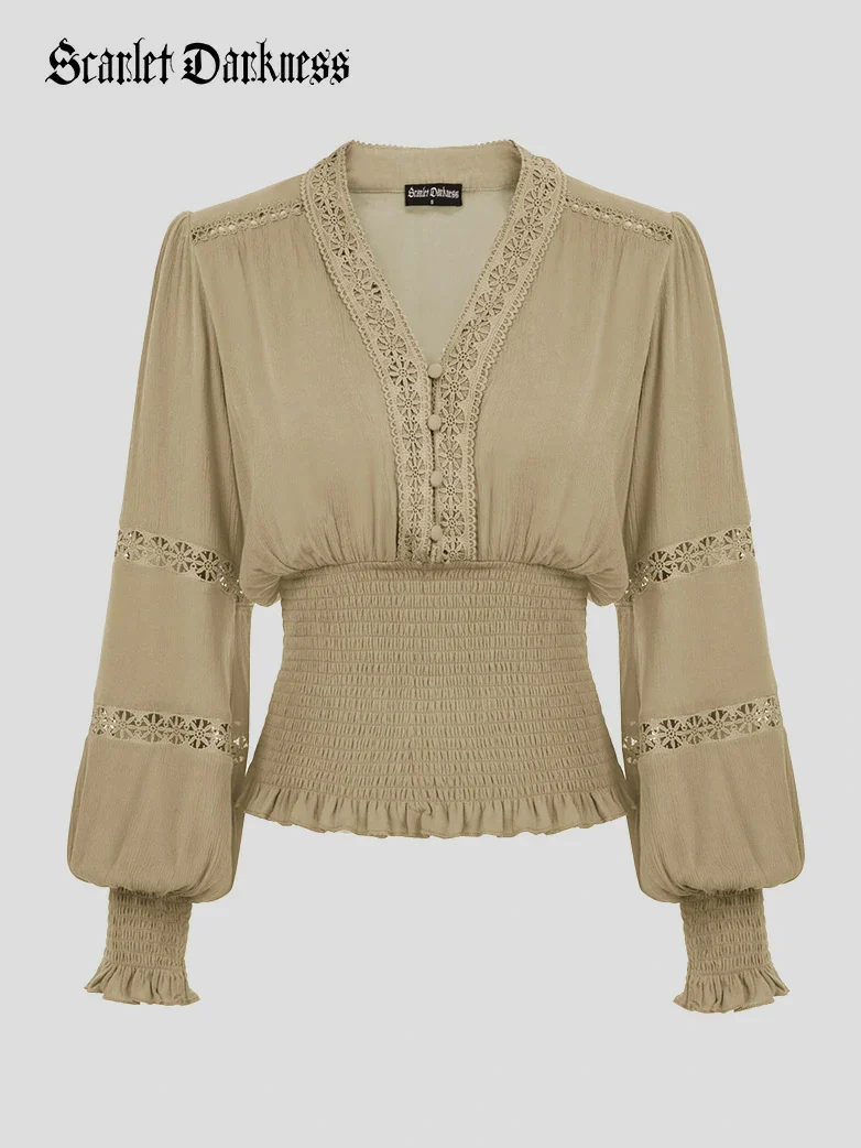 Smocked Waist Renaissance Cotton Peasant Tops - Image 51