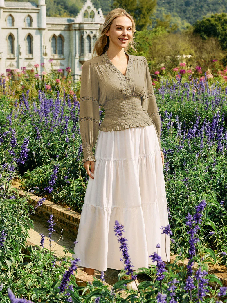 Smocked Waist Renaissance Cotton Peasant Tops - Image 52