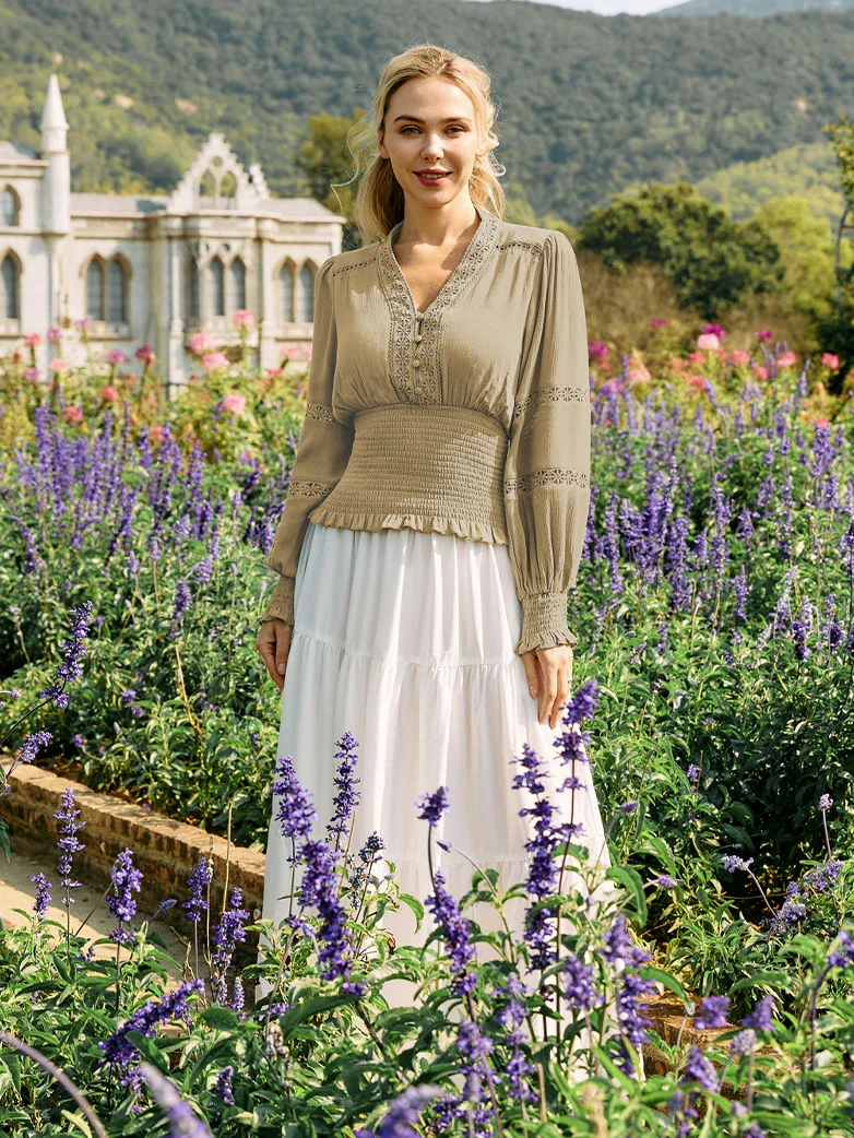 Smocked Waist Renaissance Cotton Peasant Tops - Image 53