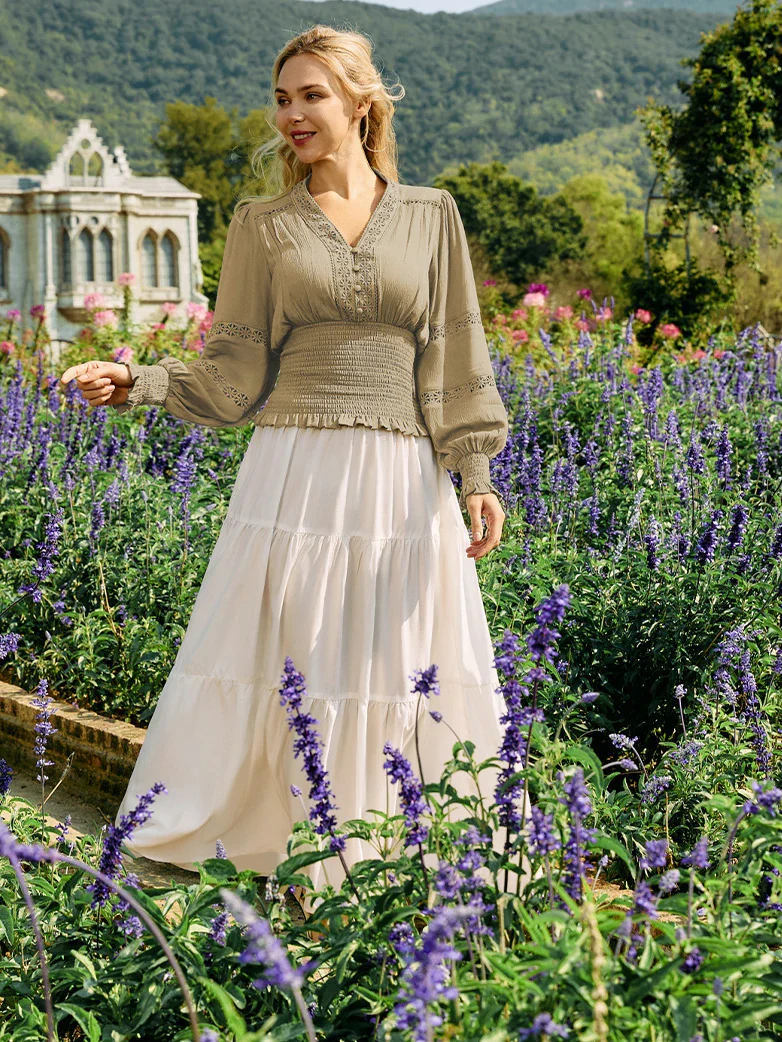 Smocked Waist Renaissance Cotton Peasant Tops - Image 54