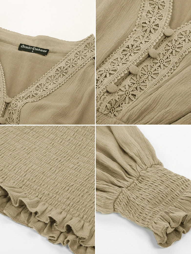 Smocked Waist Renaissance Cotton Peasant Tops - Image 55