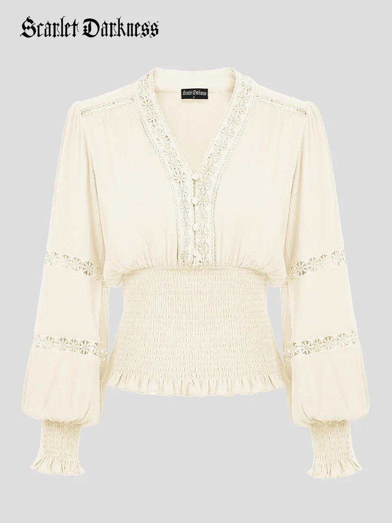 Smocked Waist Renaissance Cotton Peasant Tops - Image 6