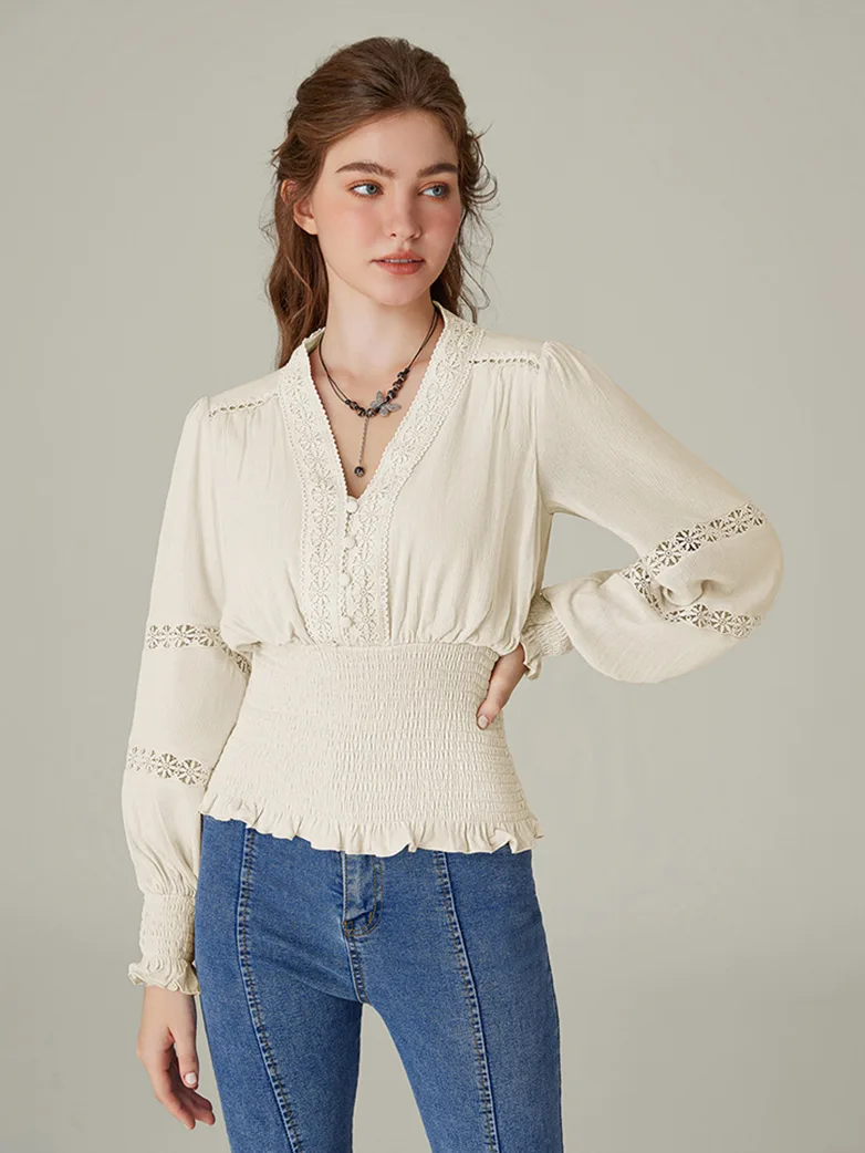 Smocked Waist Renaissance Cotton Peasant Tops - Image 7