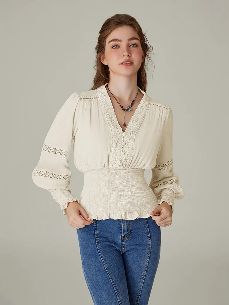 Smocked Waist Renaissance Cotton Peasant Tops - Image 8