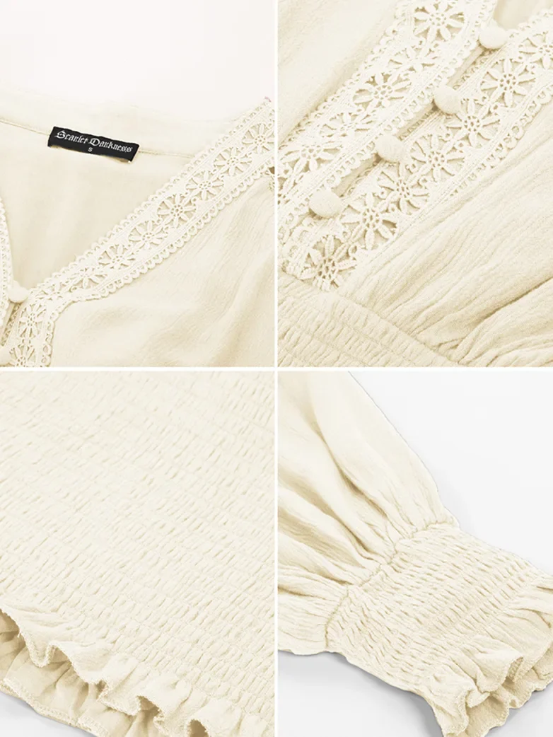 Smocked Waist Renaissance Cotton Peasant Tops - Image 9