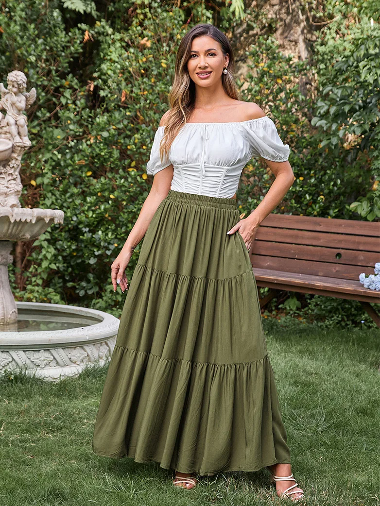 Renaissance Elastic Waist Swing Skirt with Pockets - Image 16