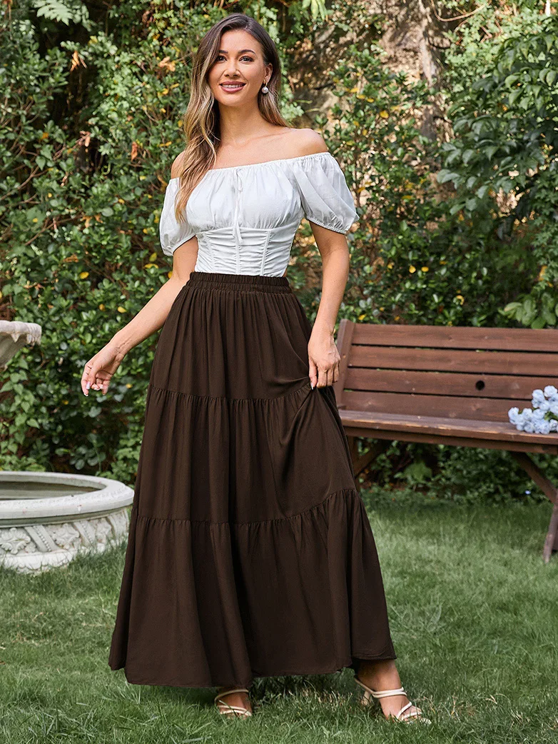 Renaissance Elastic Waist Swing Skirt with Pockets - Image 24