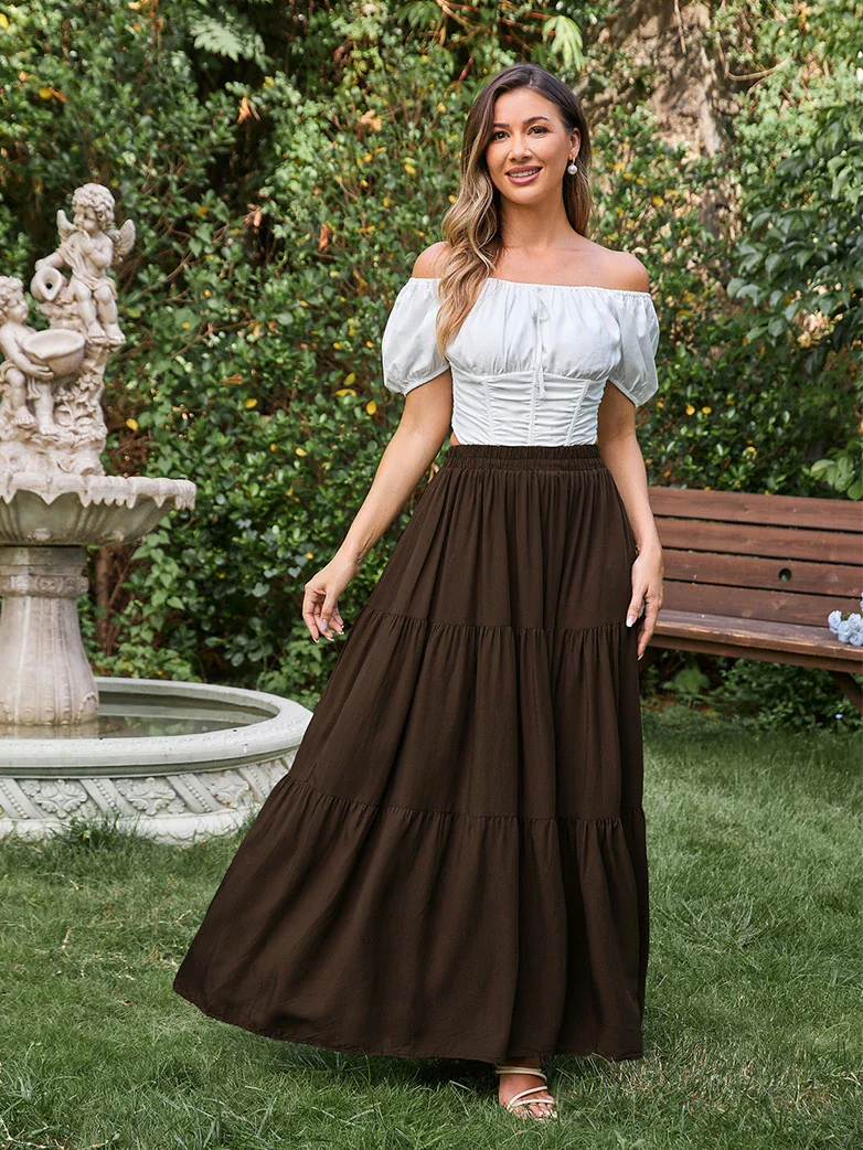 Renaissance Elastic Waist Swing Skirt with Pockets - Image 25