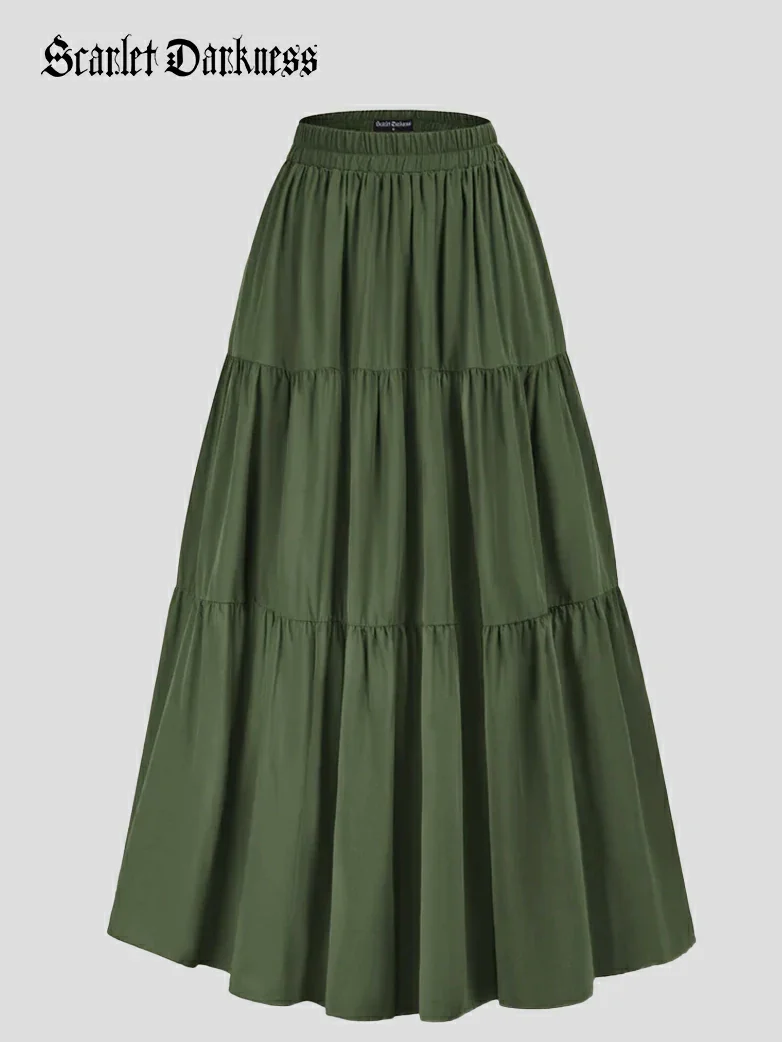 Renaissance Elastic Waist Swing Skirt with Pockets - Image 29