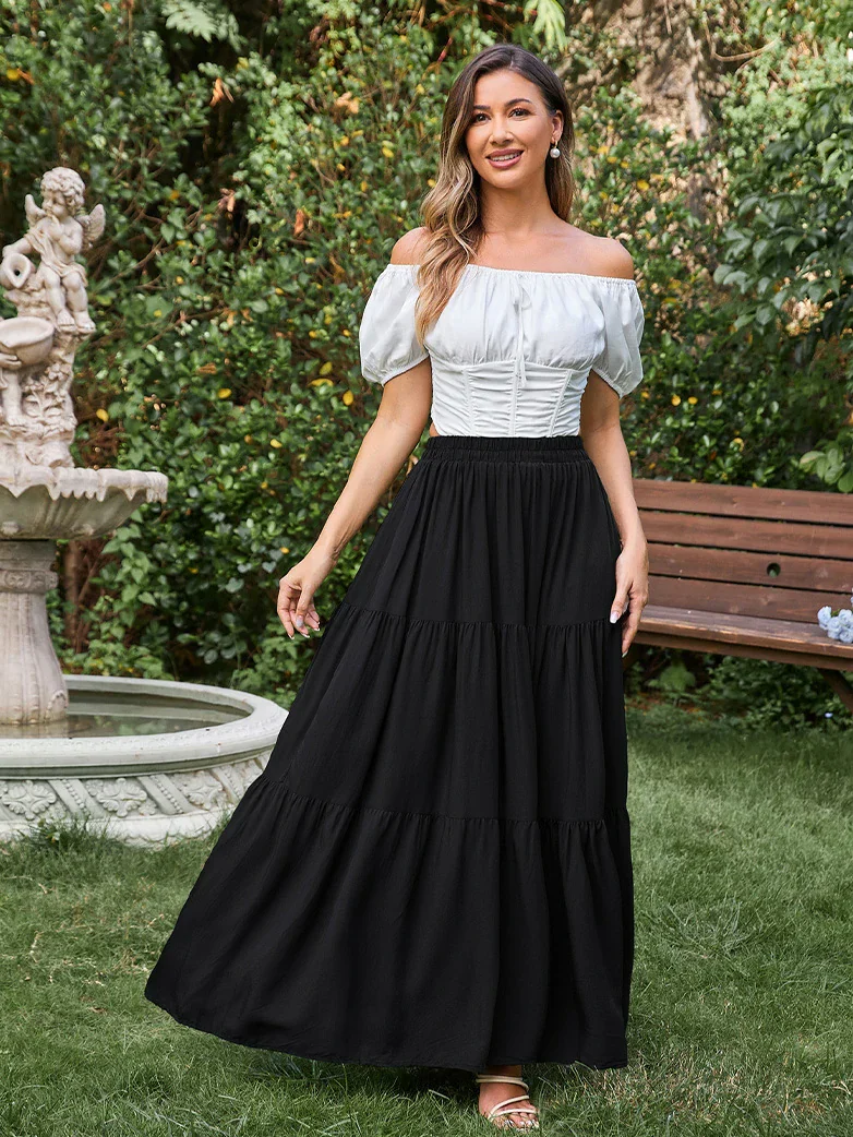 Renaissance Elastic Waist Swing Skirt with Pockets - Image 3