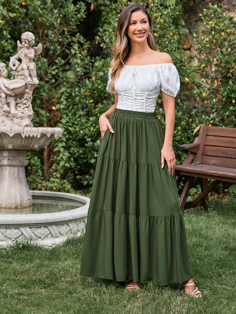 Renaissance Elastic Waist Swing Skirt with Pockets - Image 30