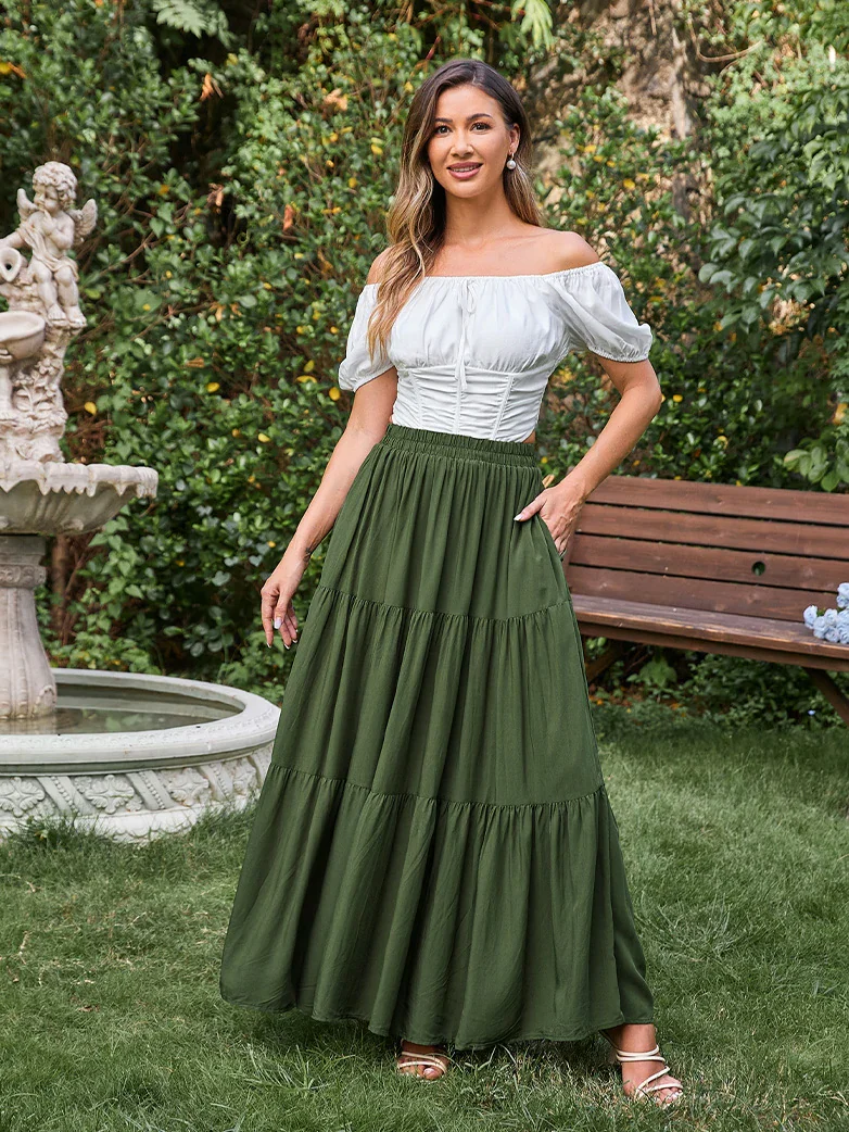 Renaissance Elastic Waist Swing Skirt with Pockets - Image 31